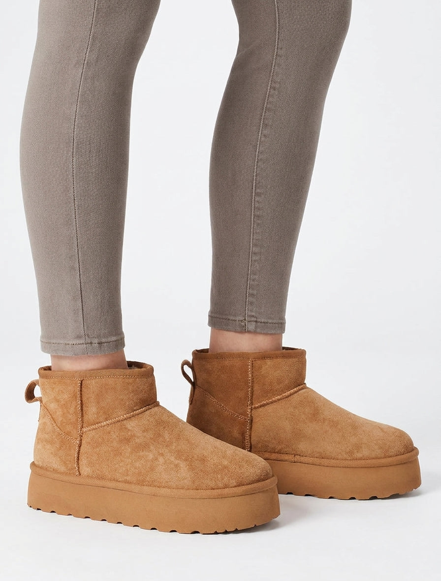 Bottines fourrées semelle épaisse - Camel
