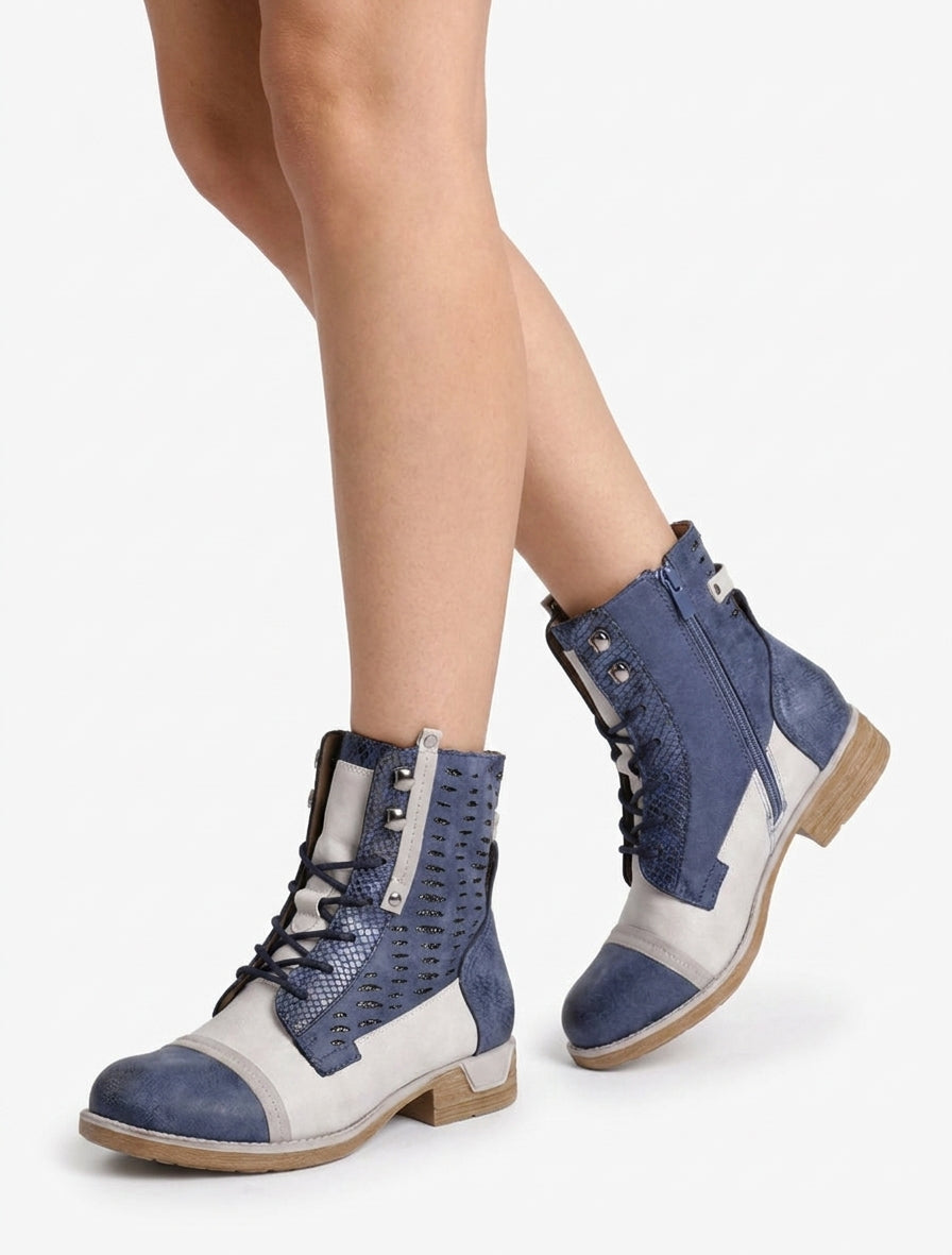 Bottines à empiècements irisés et suédine - Bleu