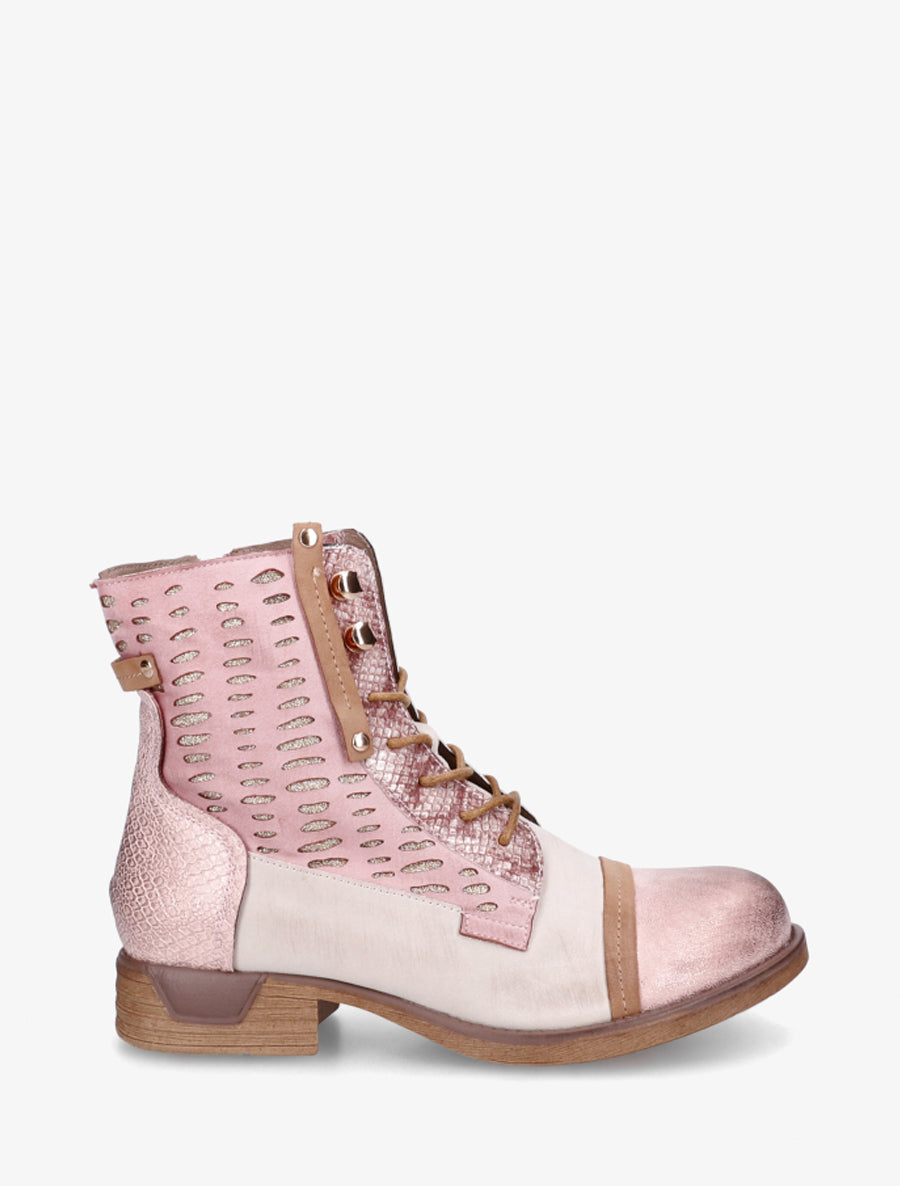 Bottines lacées irisées à perforations - Rose - 1