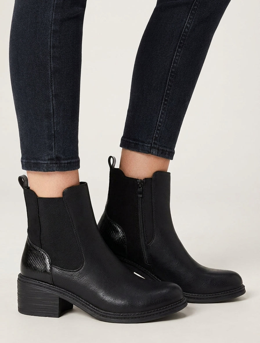 Bottines bimatière talon bloc - Noir