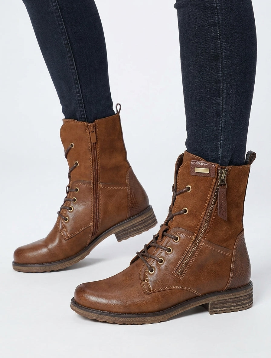 Bottines bimatière talon bloc - Camel