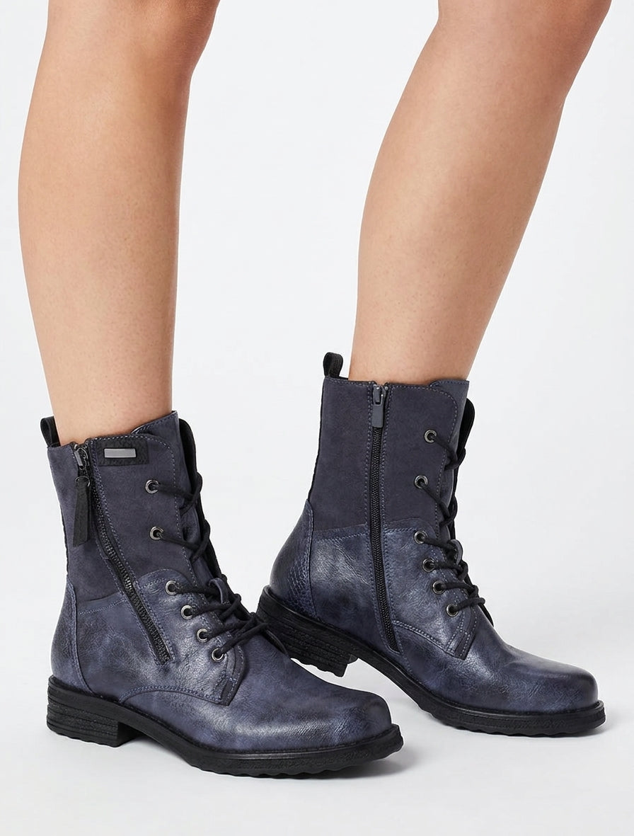 Bottines bimatière à zip intérieur - Bleu