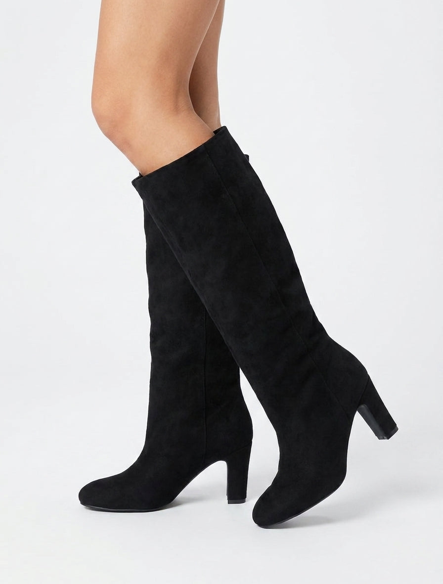 Bottes en suédine à talon botte - Noir