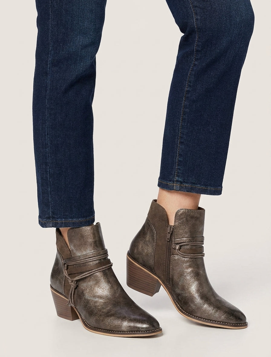 Bottines talon cubain à bouts pointus - Taupe foncé