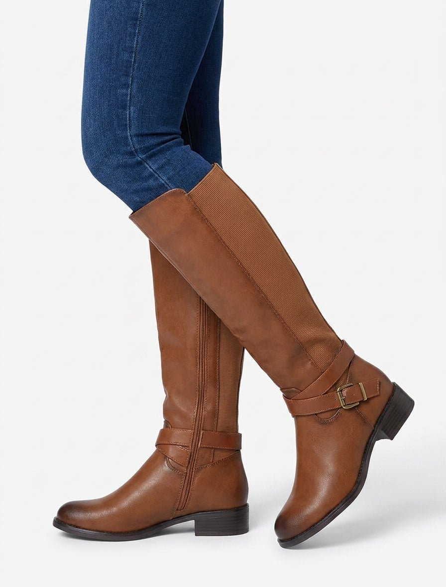 Bottes à talon bloc et boucle - Camel