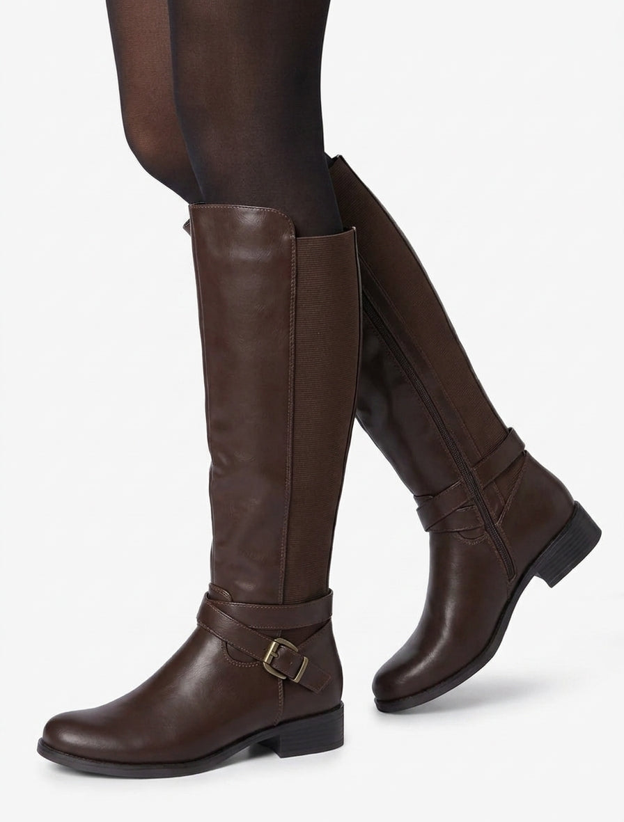 Bottes à talon bloc et boucle - Marron