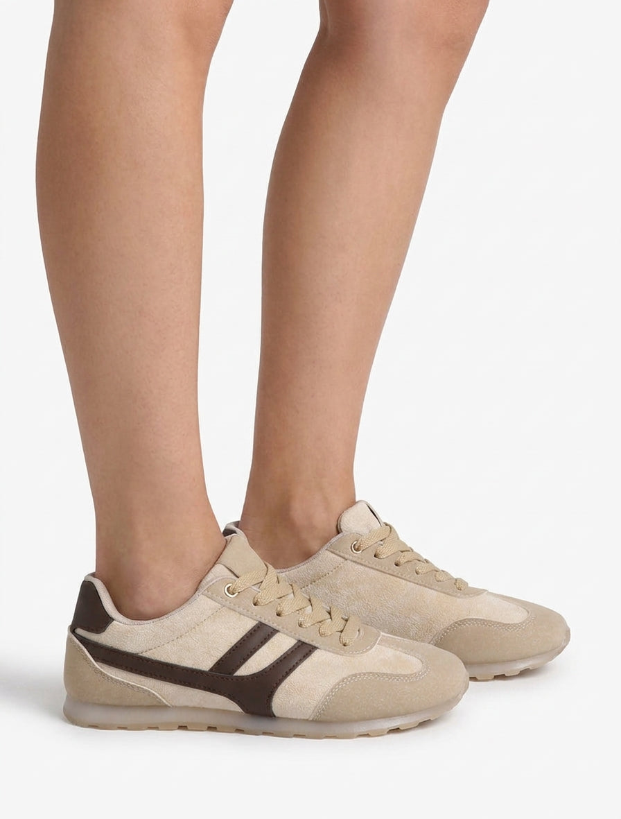 Sneakers à empiècements contrastants - Beige