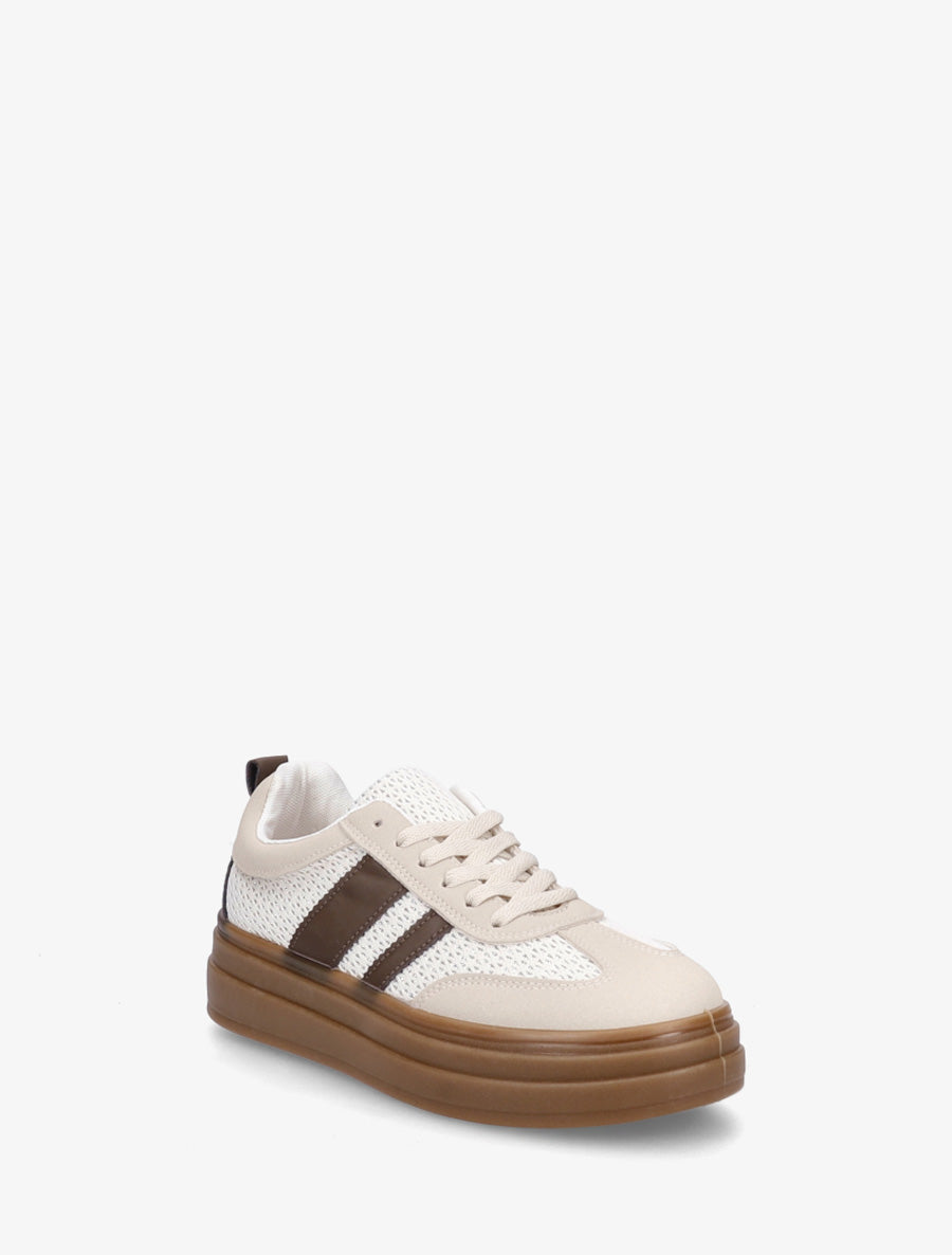 Sneakers à empiècement mesh et effet nubuck - Beige - 2