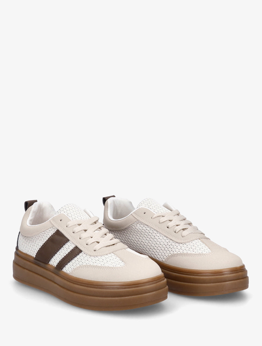 Sneakers à empiècement mesh et effet nubuck - Beige - 4