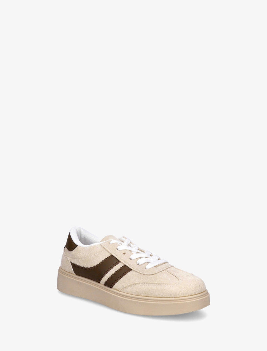 Baskets effet nubuck à empiècement contrastant - Beige - 2