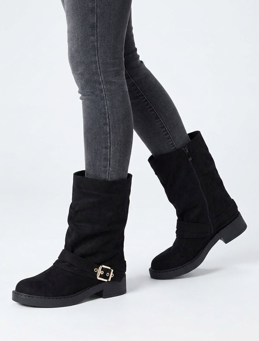 Bottines à talon bloc en suédine - Noir