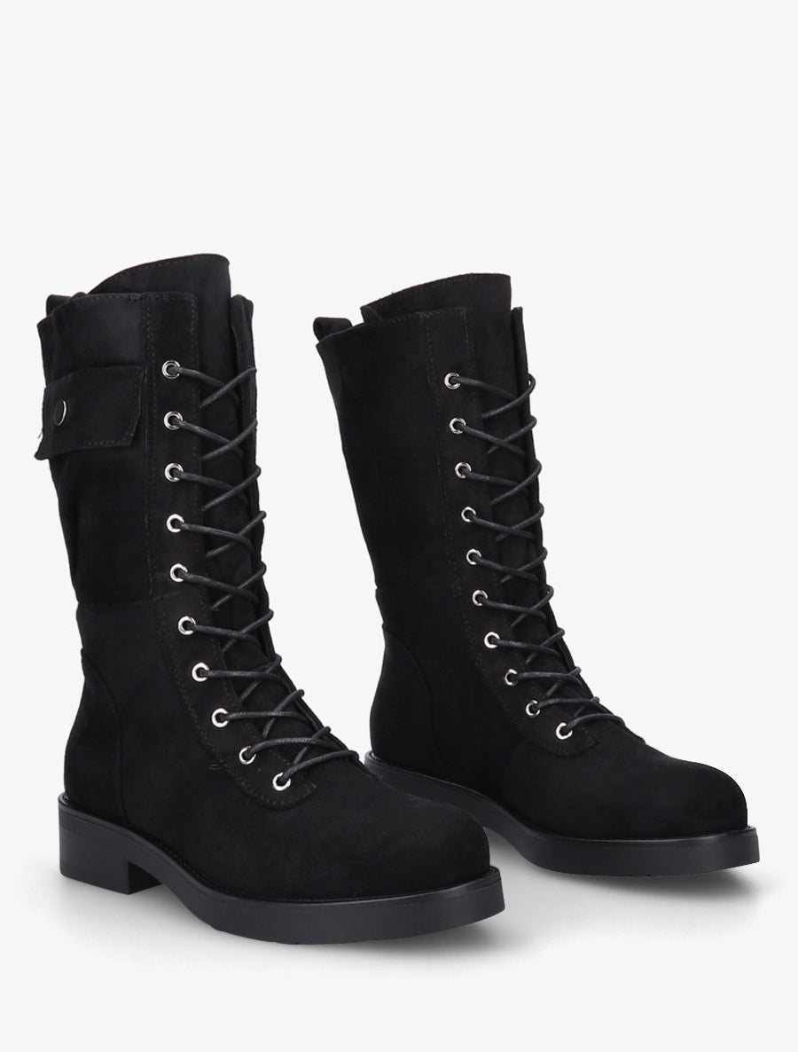 Bottines montantes à lacets et poches décoratives - Noir - 4