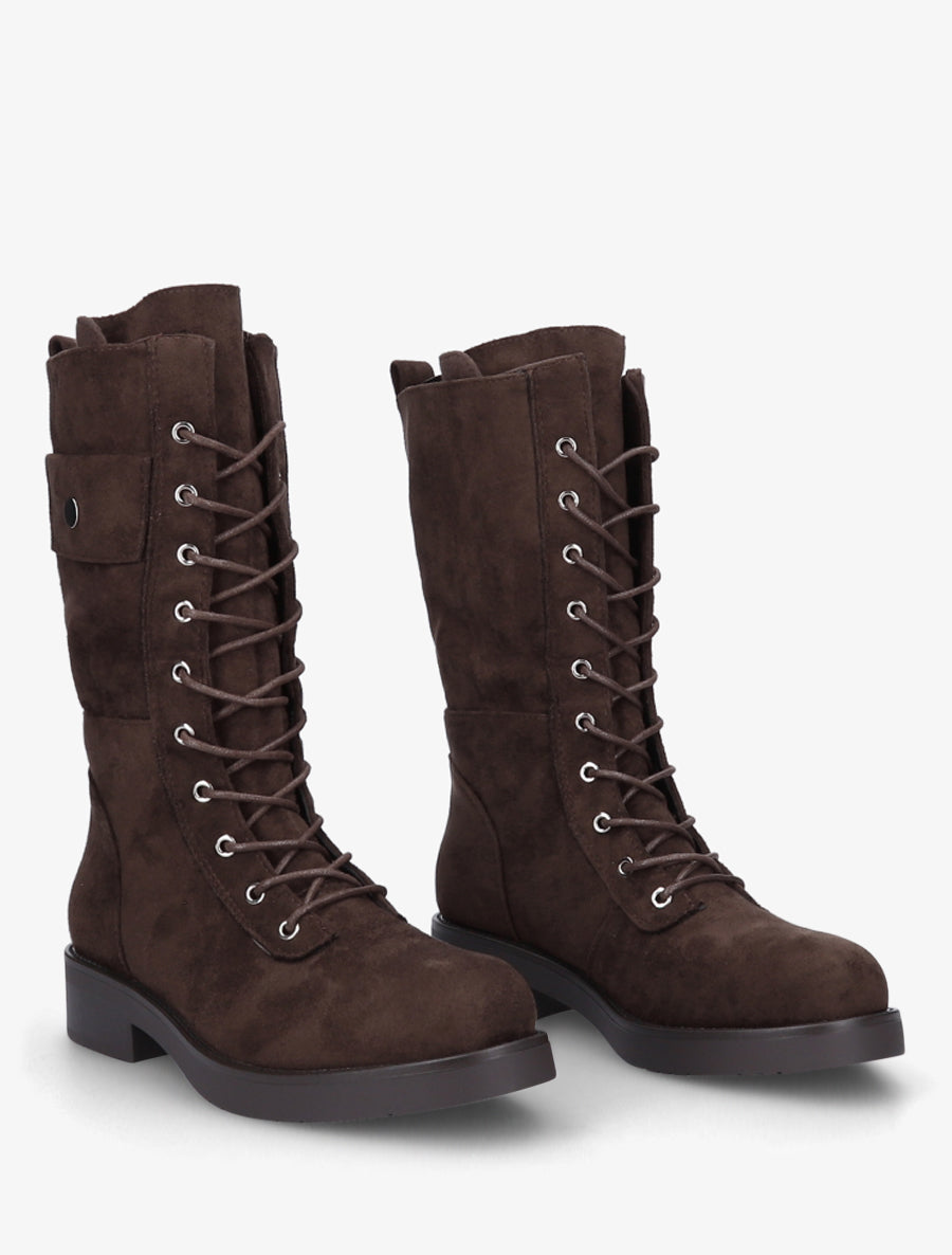 Bottines montantes à lacets et poches décoratives - Chocolat - 4