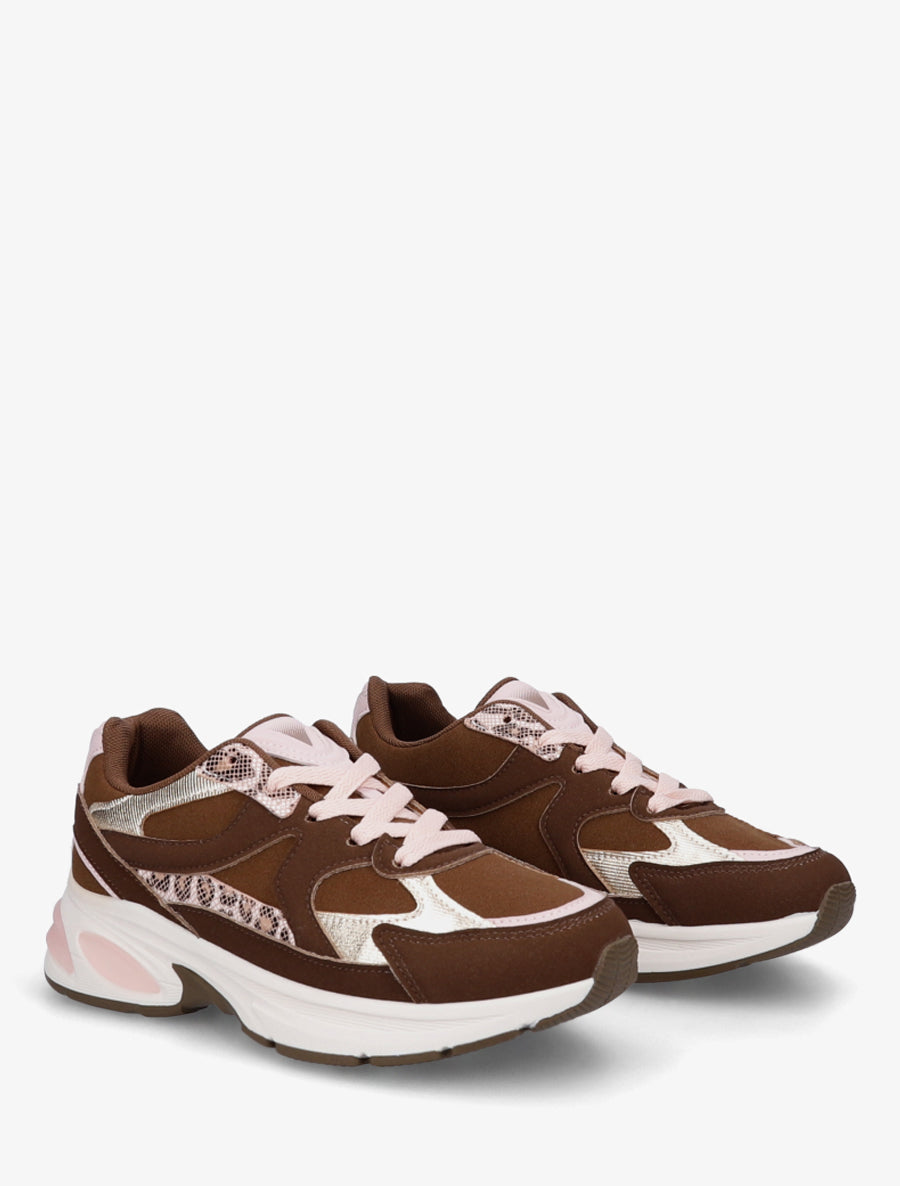 Baskets suédine empiècement léopard - Marron - 4