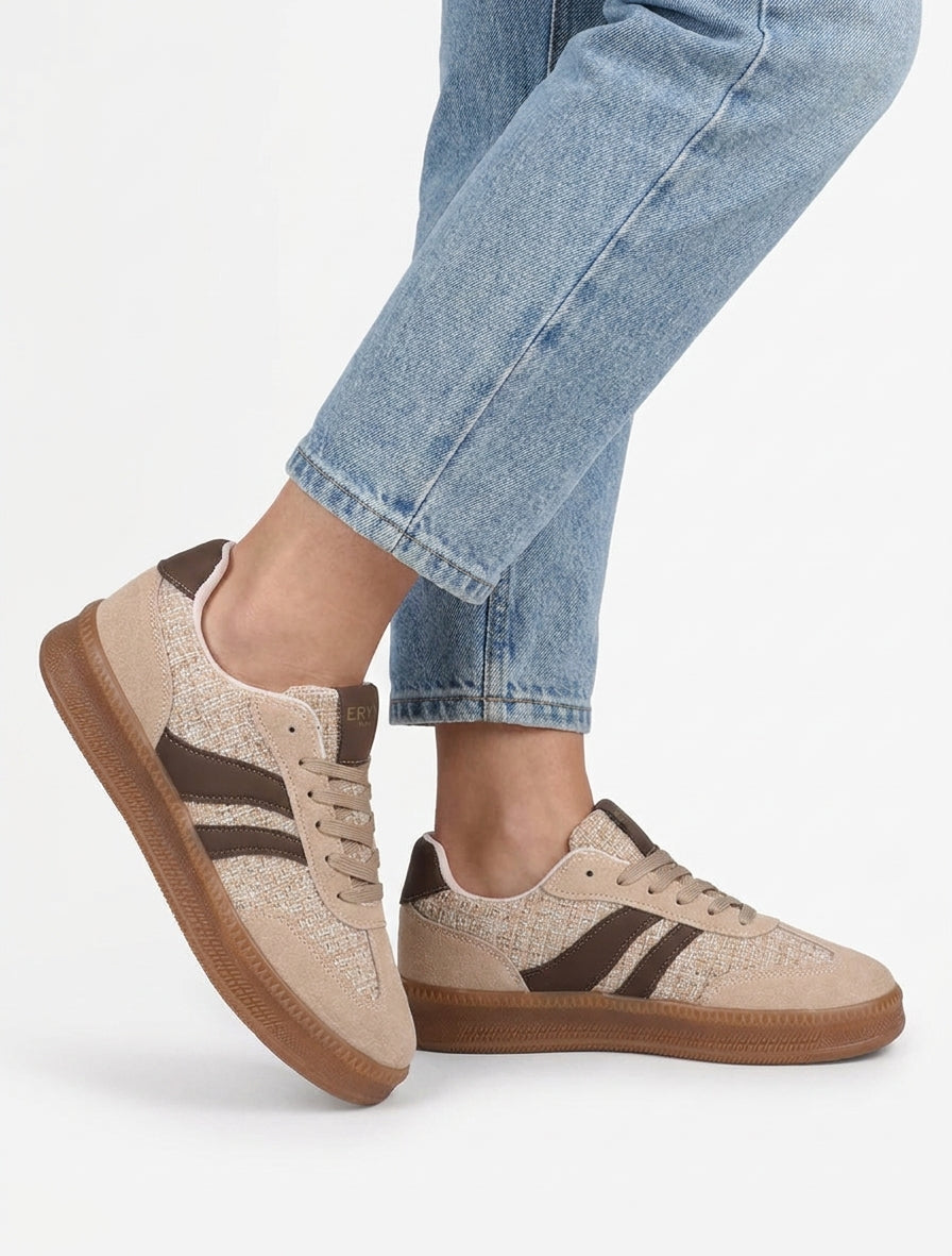 Sneakers effet tweed et nubuck - Beige