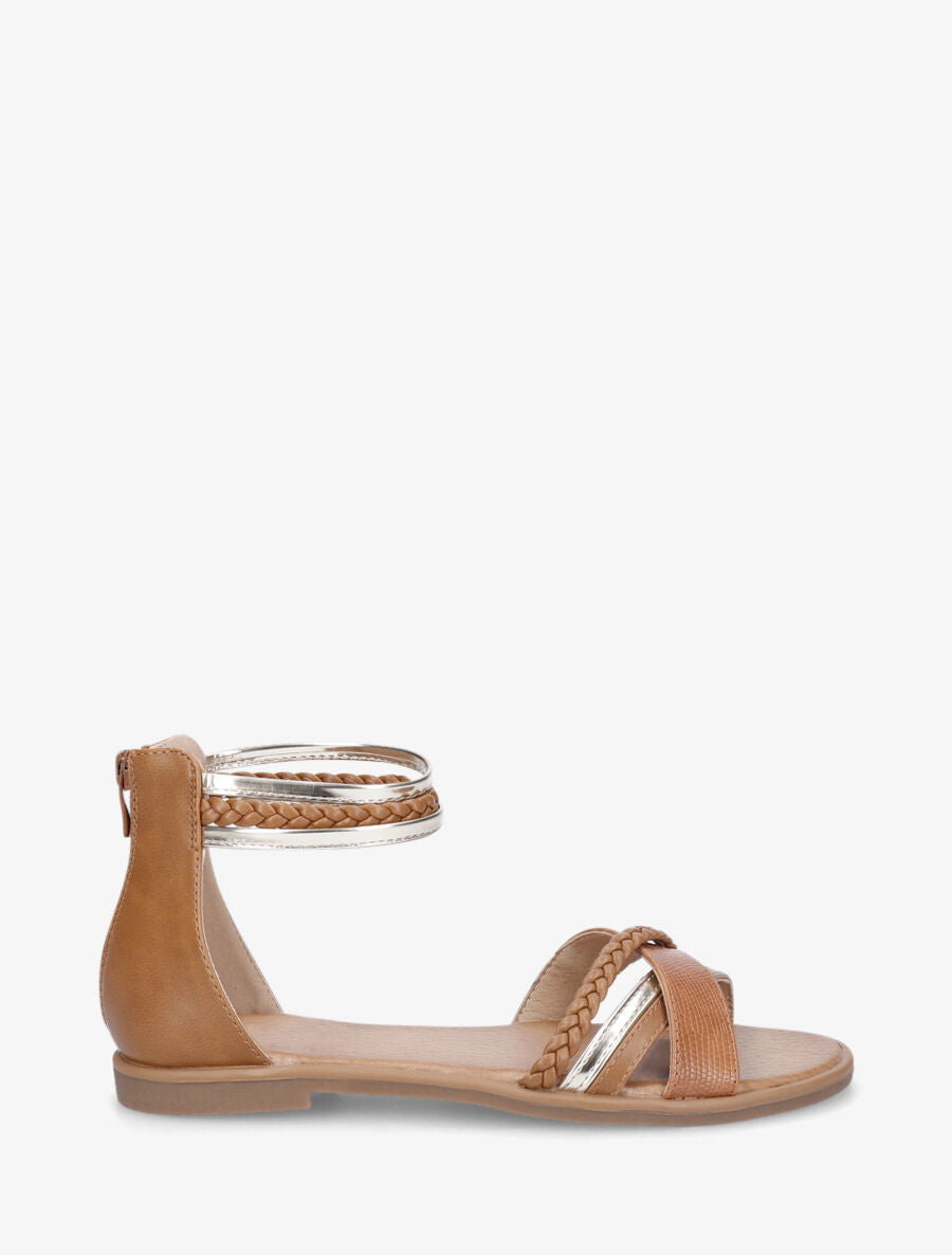 Nu-pieds tressé en simili - Camel - 7