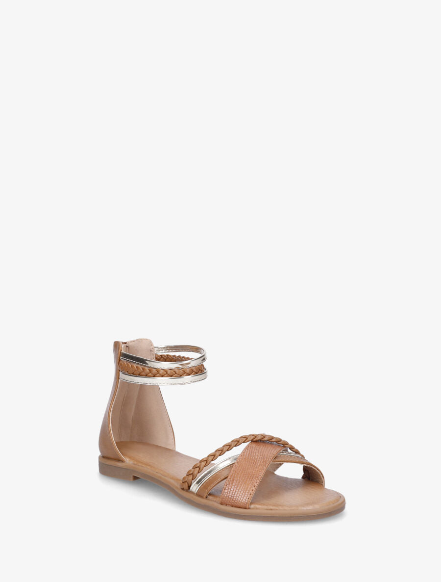 Nu-pieds tressé en simili - Camel - 3