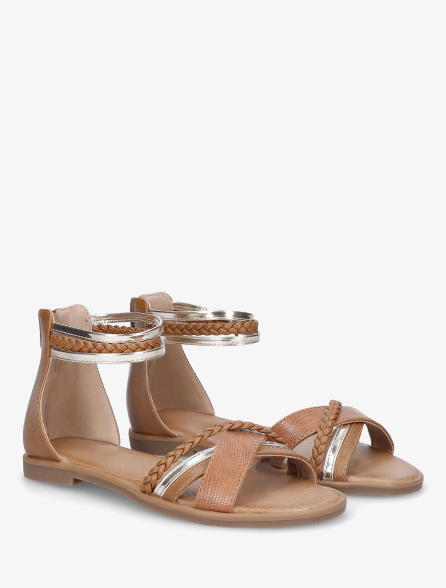 Nu-pieds tressé en simili - Camel - 5