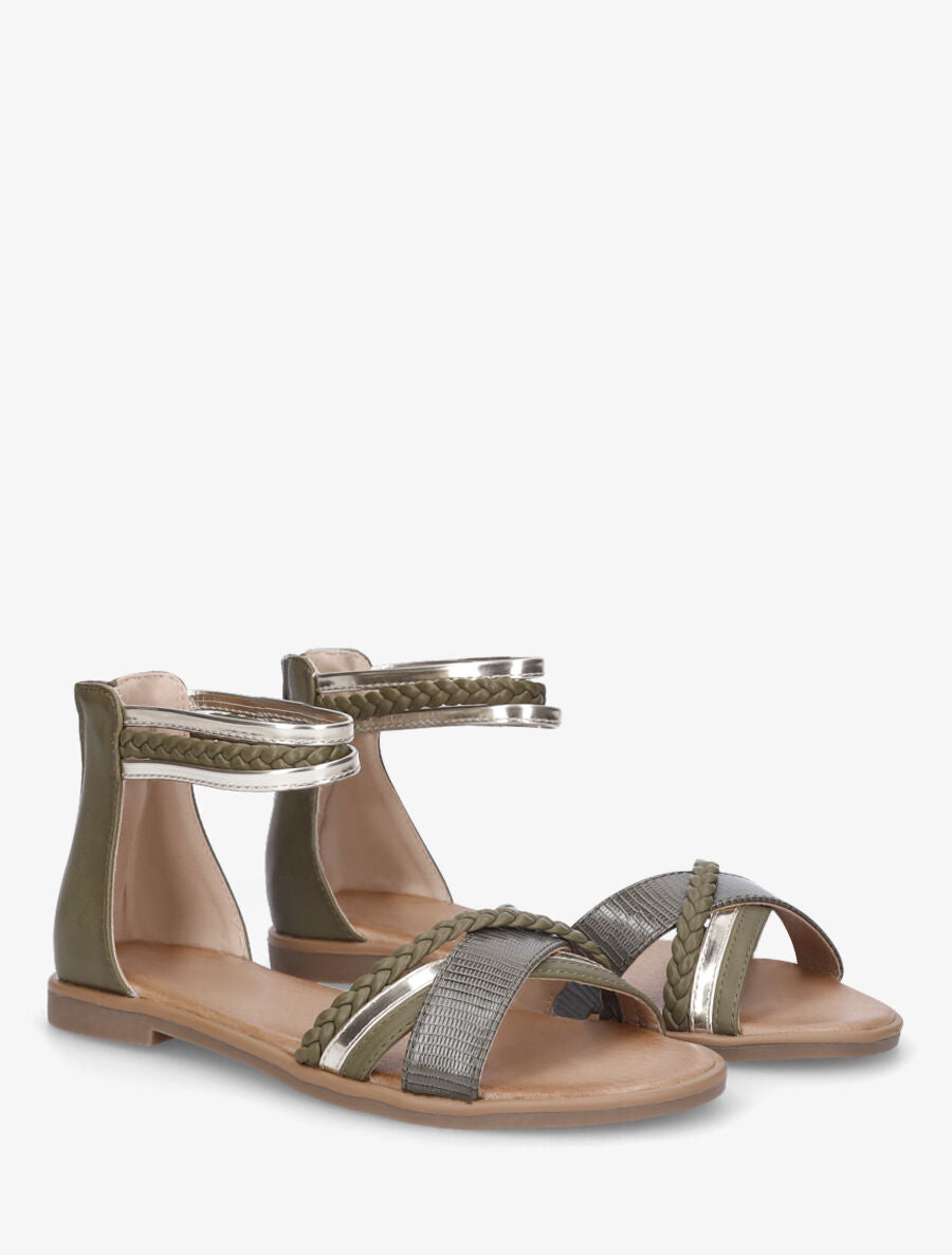 Nu-pieds tressé en simili - Kaki - 5