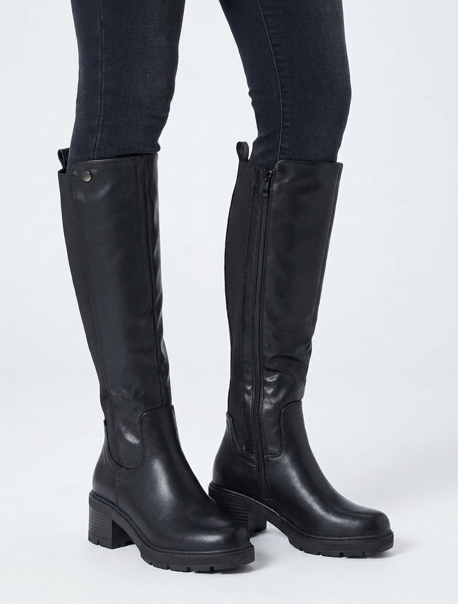Bottes à talon bloc et tige élastiquée - Noir