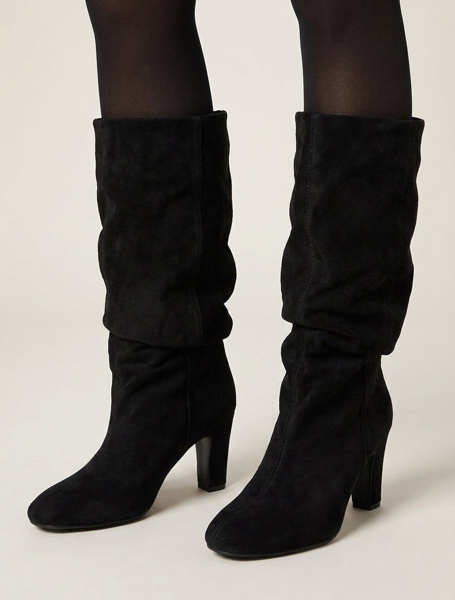 Bottes froncées à talon botte - Noir