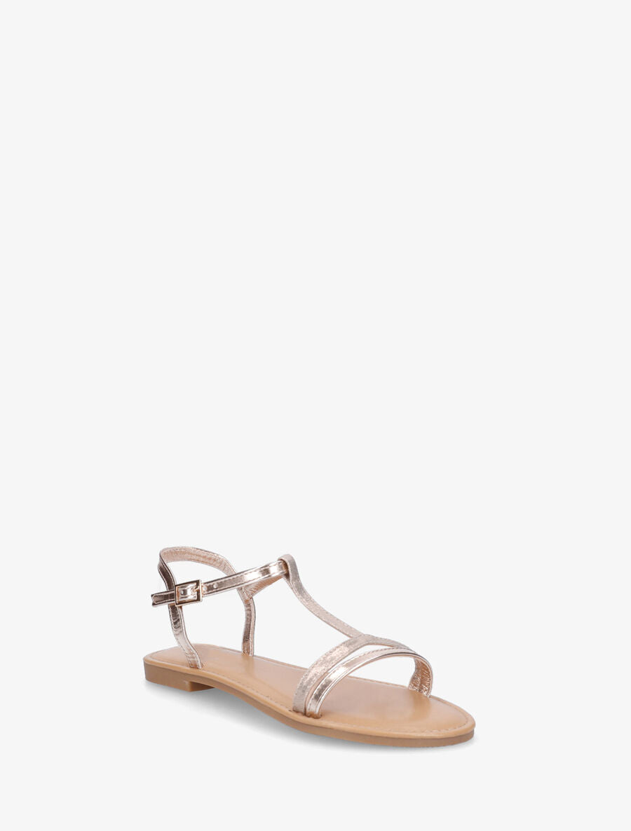 Nu-pieds en simili bride en T - Rose gold - 2