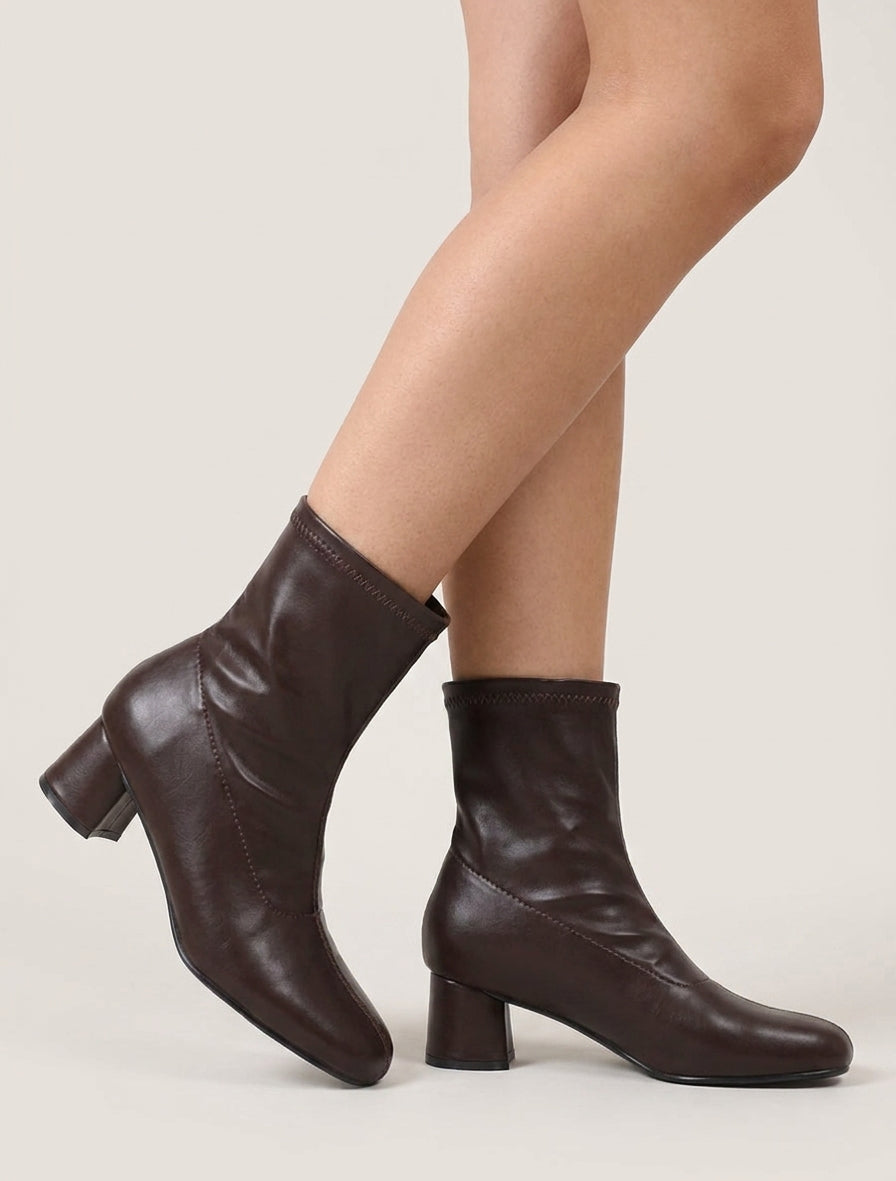 Bottines style chaussette talon bloc - Marron