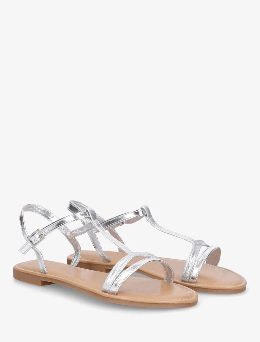 Nu-pieds en simili bride en T - Argent - 4