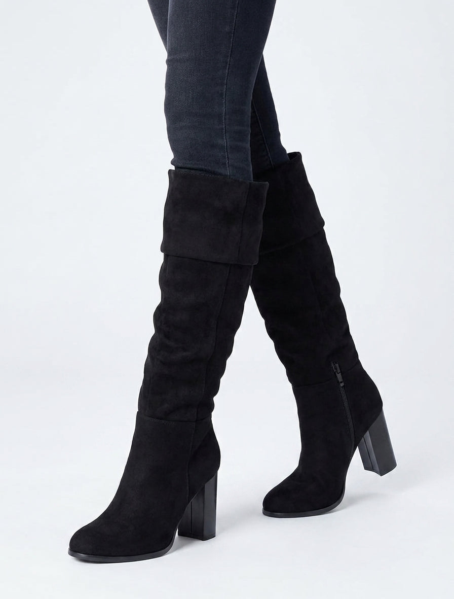 Bottes plissées talon bloc - Noir