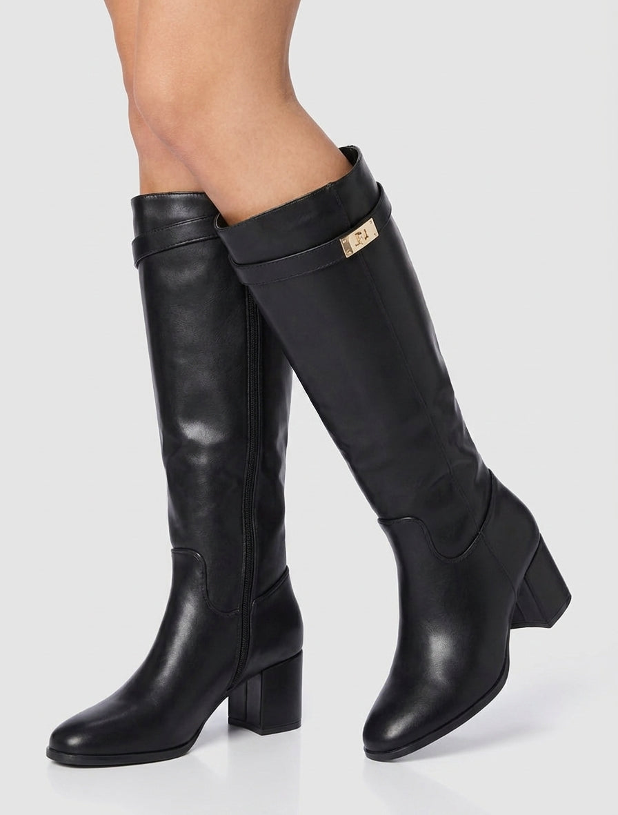 Bottes à talon bloc et sangle - Noir