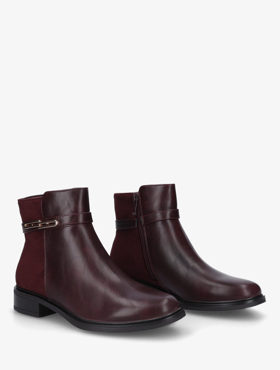 Bottines en simili à contrefort en suédine - Bordeaux - 4