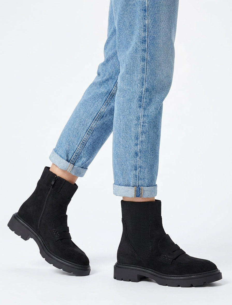 Bottines mocassin à semelle crantée - Noir