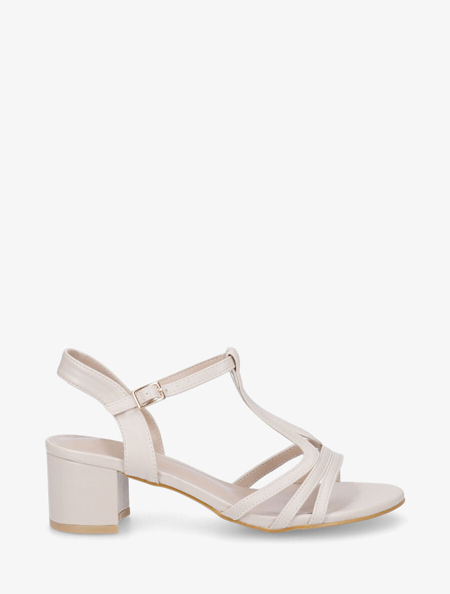 Sandales à talon bloc - Beige - 1