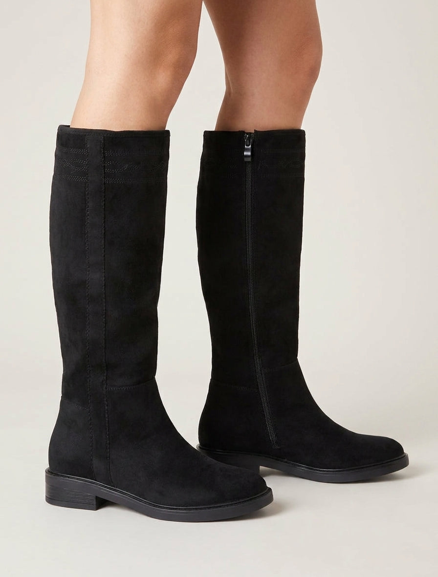 Bottes suédine talon bloc - Noir