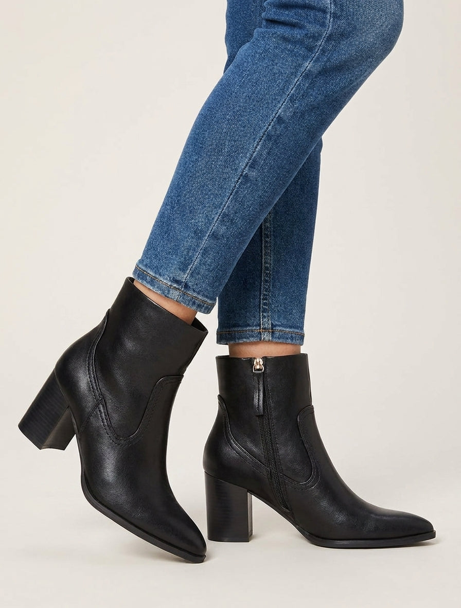 Bottines talon carré bout pointu - Noir