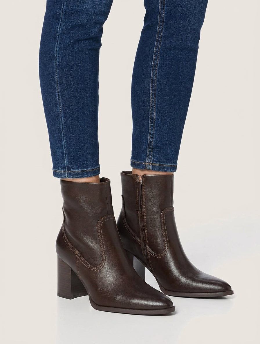 Bottines talon carré simili cuir - Marron