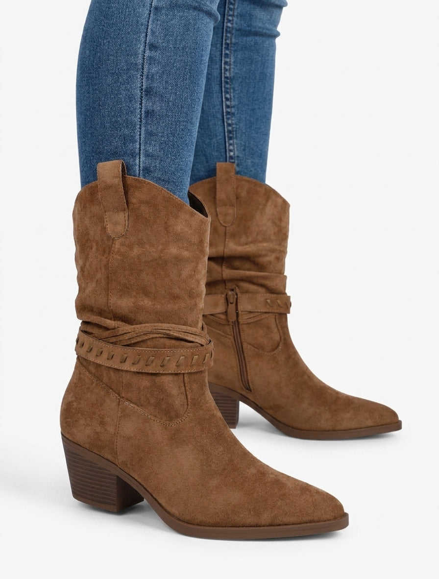 Bottines santiags à bouts pointus - Camel