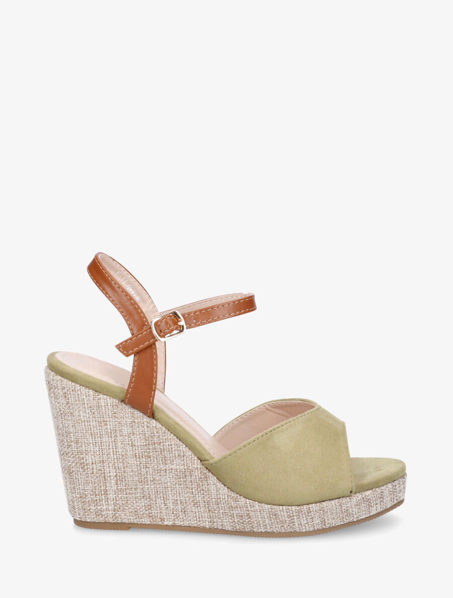 Sandales compensées en suédine - Kaki - 2
