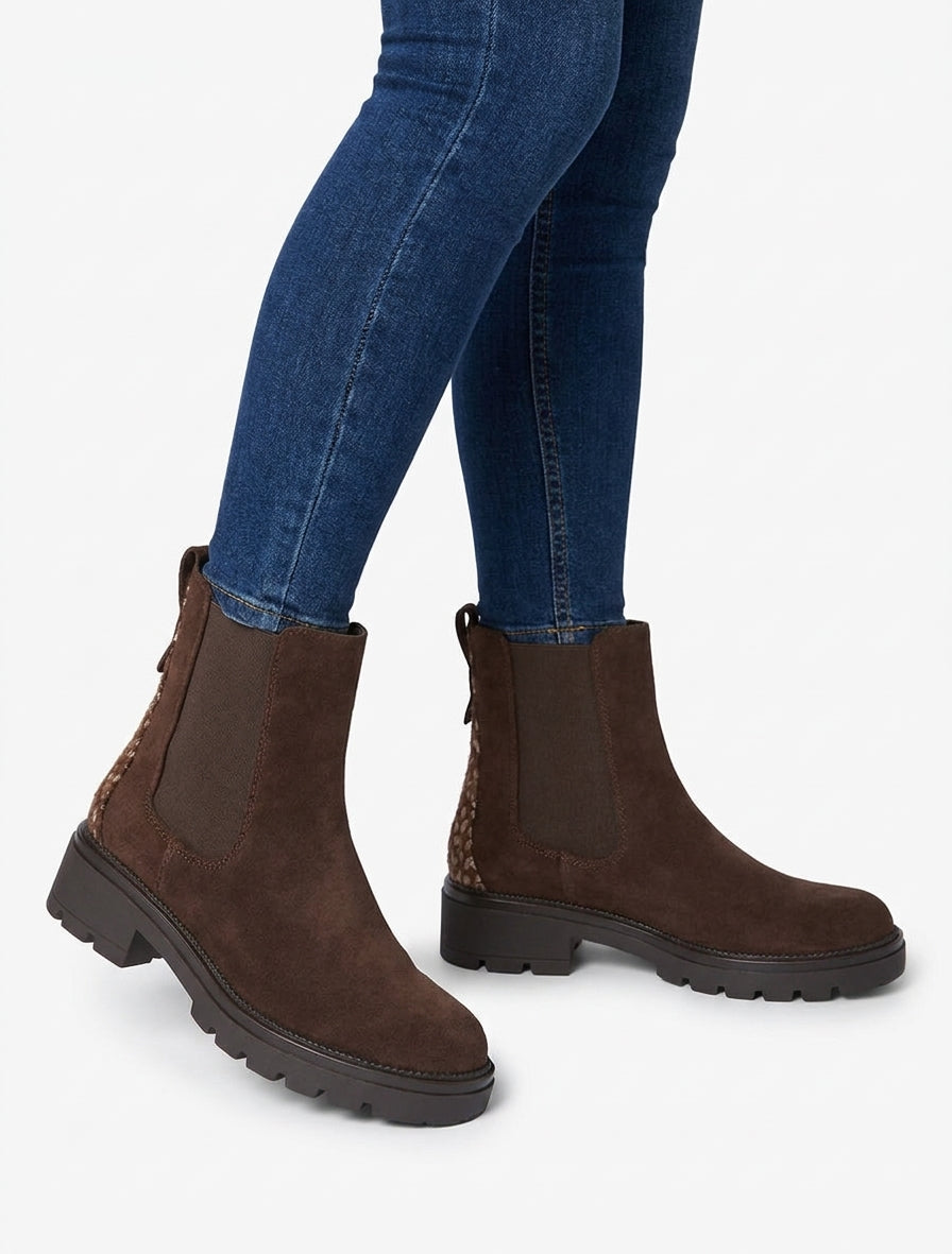 Bottines suédine talon bloc cranté - Chocolat