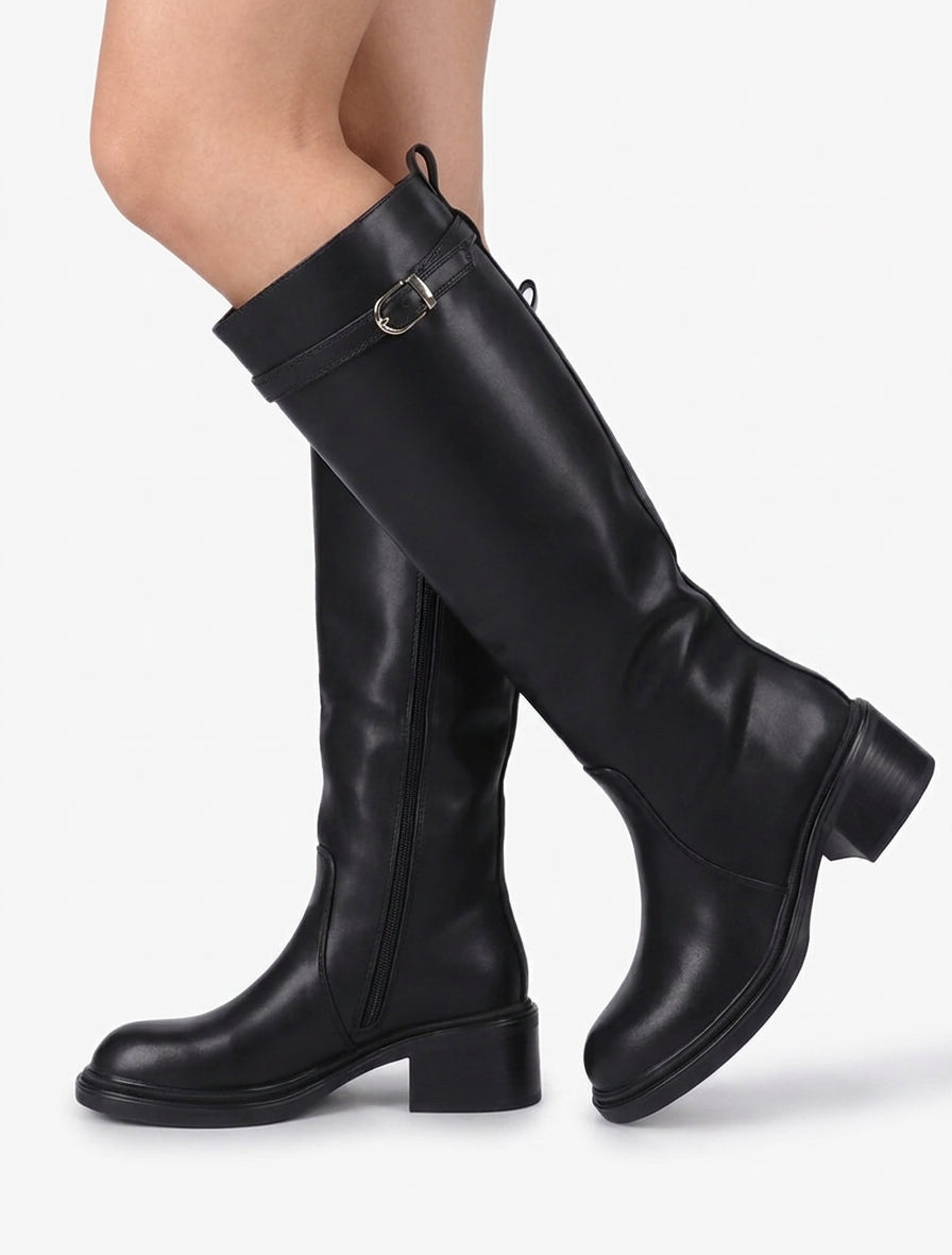 Bottes à talon bloc et fermeture zip - Noir