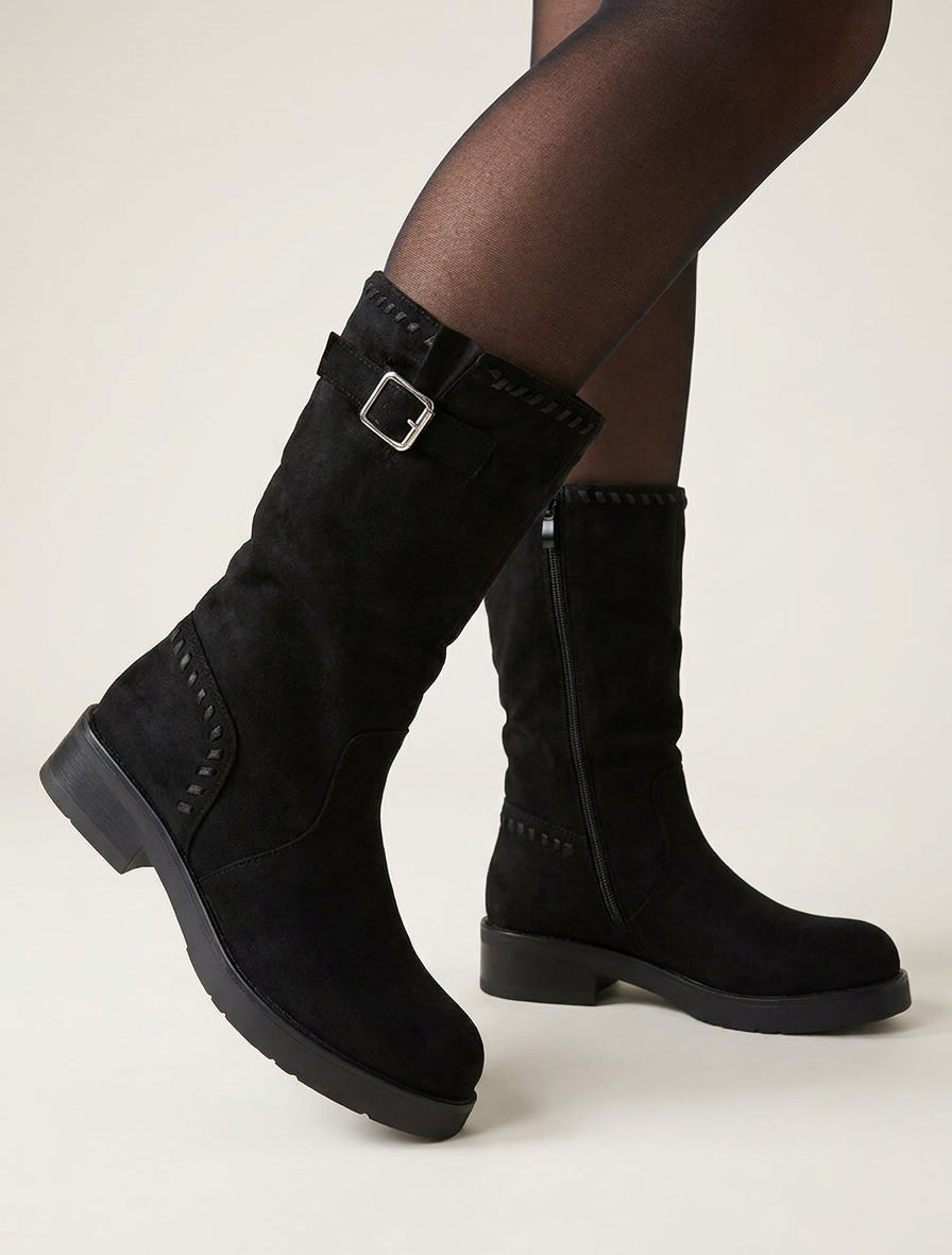 Bottines suédine talon bloc - Noir