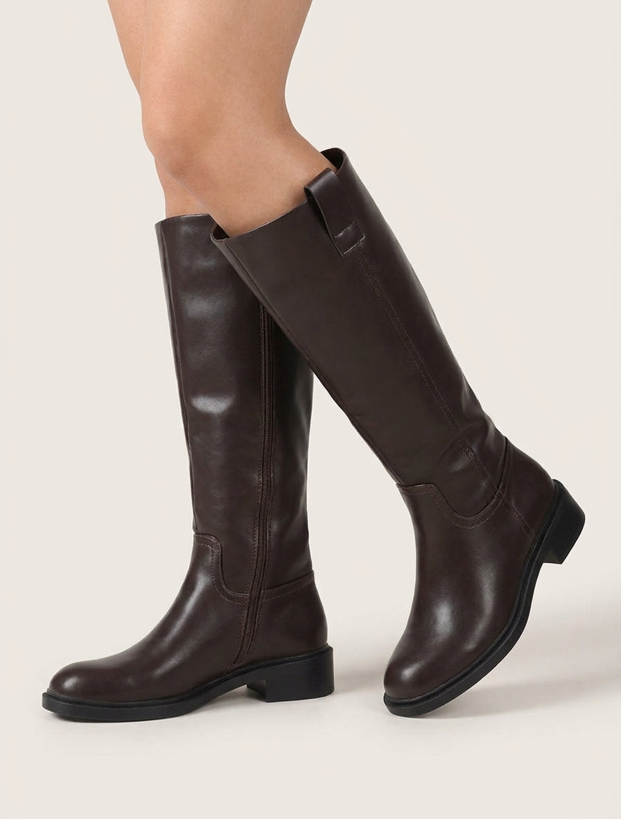 Bottes cavalières talon bloc - Marron