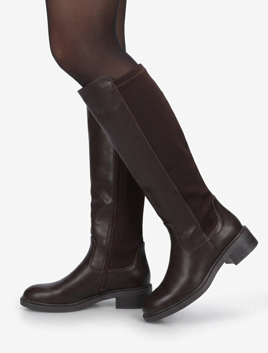 Bottes à talon bloc bimatière - Marron