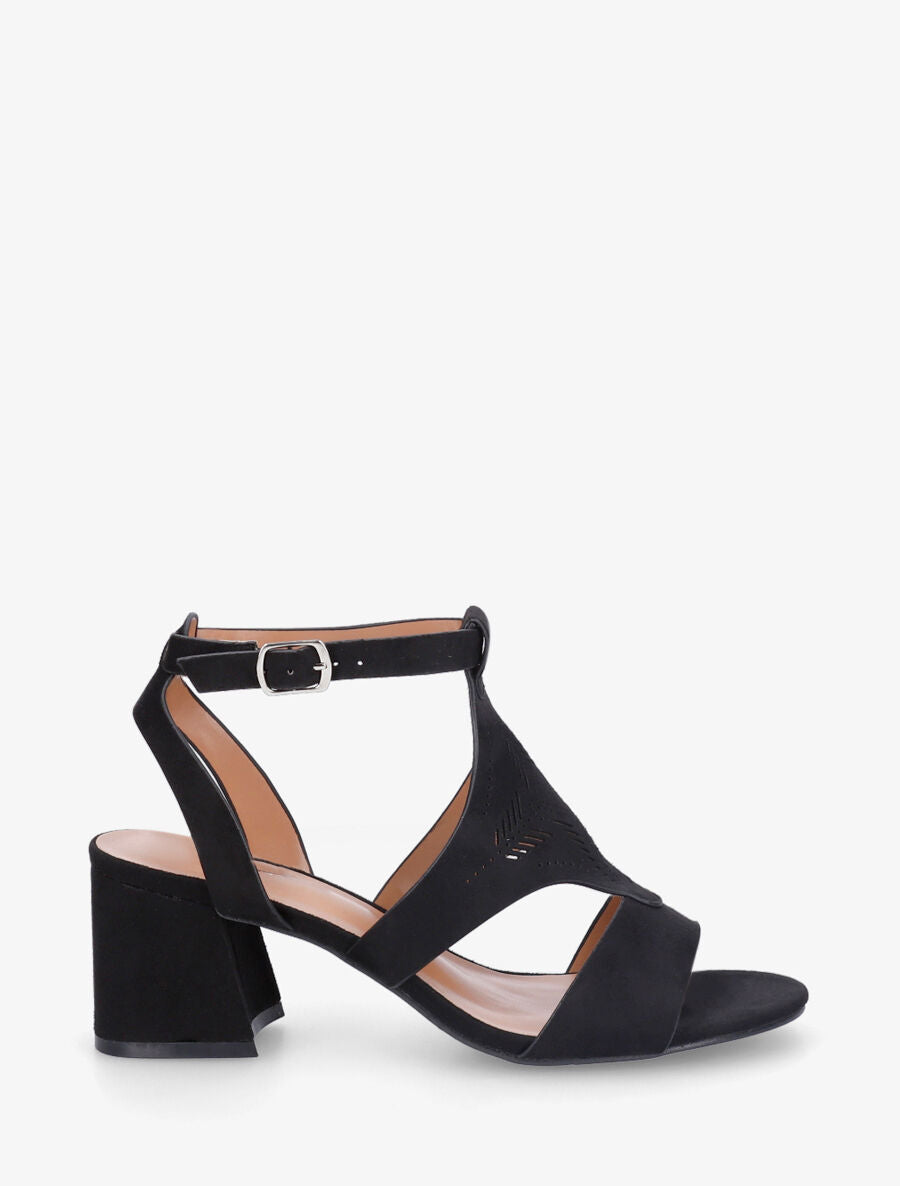 Sandales à talon et motifs ajourés - Noir - 1