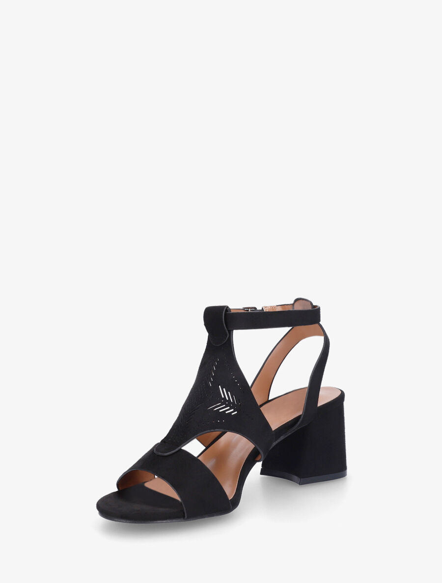 Sandales à talon et motifs ajourés - Noir - 3