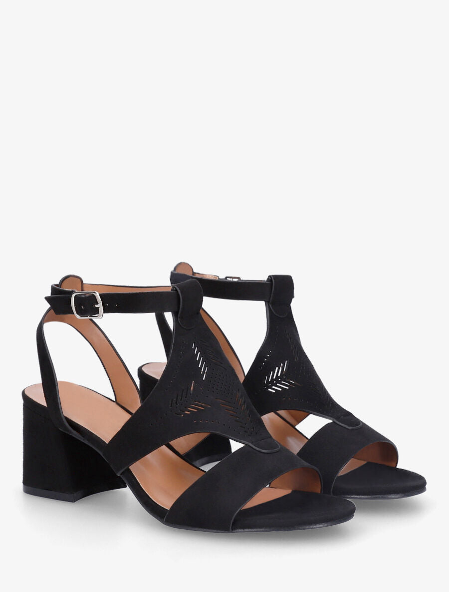 Sandales à talon et motifs ajourés - Noir - 4