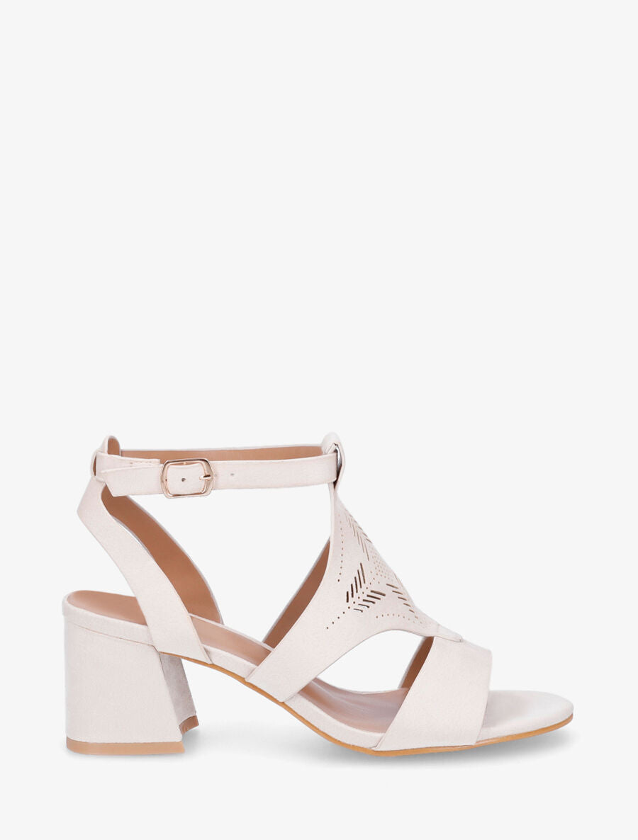 Sandales à talon et motifs ajourés - Beige - 6