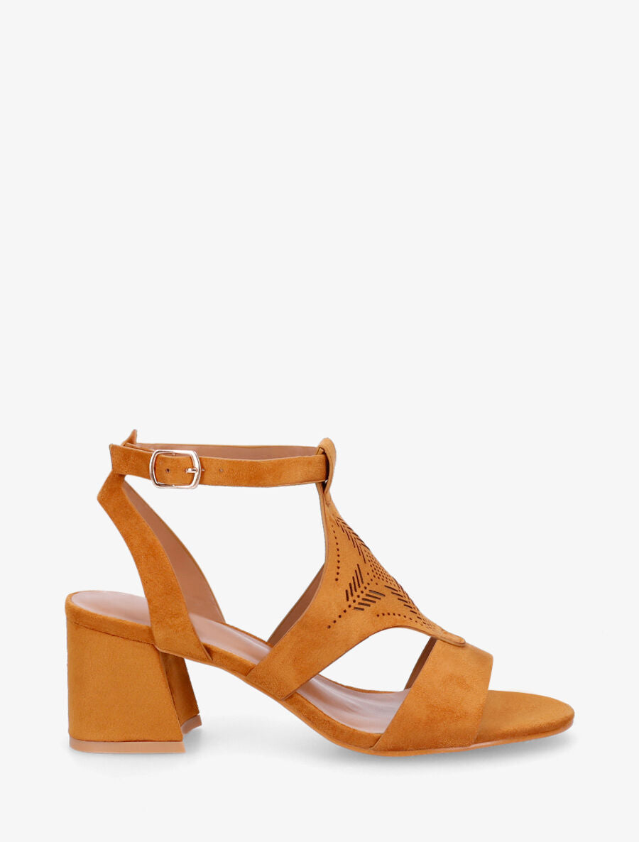 Sandales à talon et motifs ajourés - Camel - 1