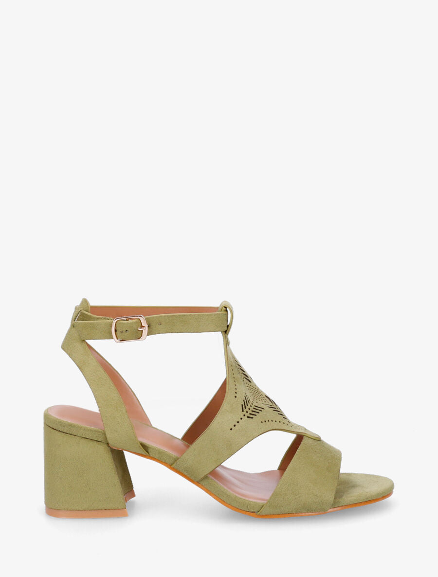 Sandales à talon et motifs ajourés - Kaki - 2