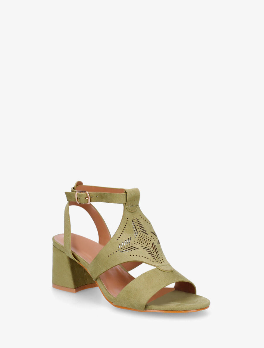 Sandales à talon et motifs ajourés - Kaki - 3